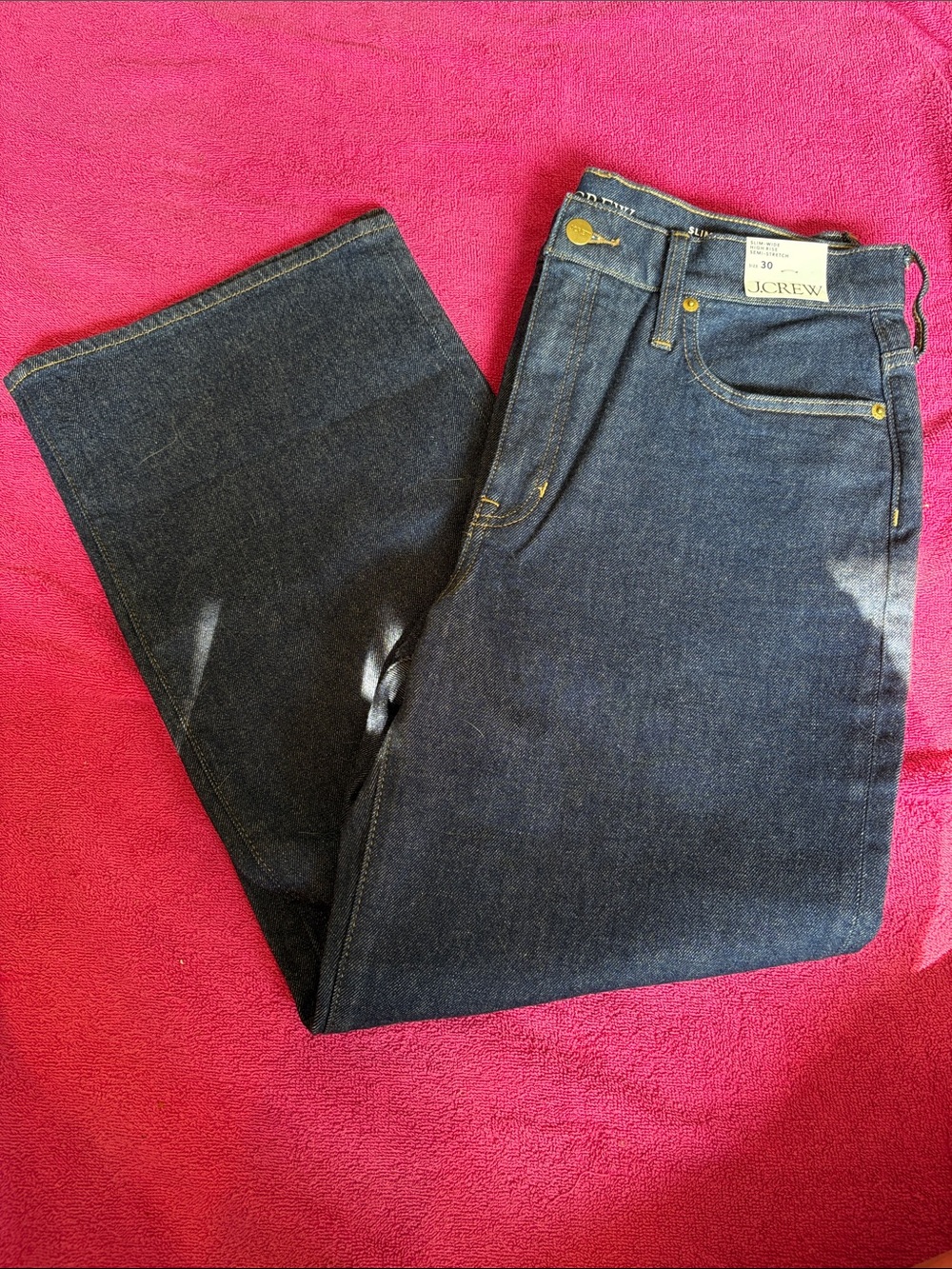 J. Crew Indigo slim wide High Rise semi stretch Straight-Leg Jeans - Dark Indigo